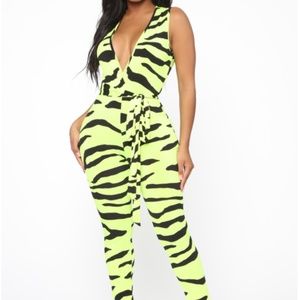 Fashion Nova Lime Zebra Jumpsuit